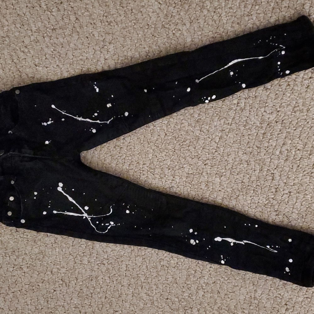 California Republic paint splatter skinny jeans, boys size: 10, blk/white